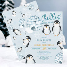 Chá de fraldas de neve do pinguim-de-inverno bonit