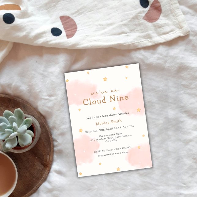 Convite Chá de fraldas de Nine Menina na Nuvem Rosa (Pink Cloud Nine Girl Baby Shower Invitation)