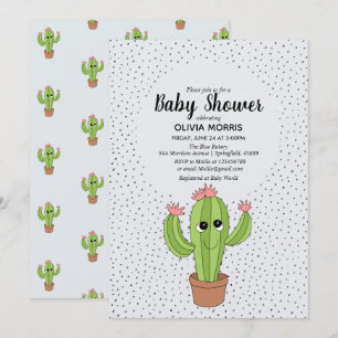 Convite Chá de fraldas de Nome da Planta de Cactus Neutro