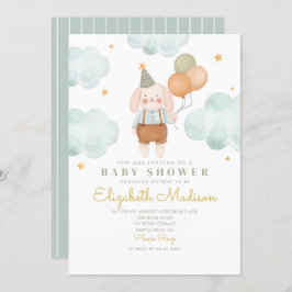 Convite Chá de fraldas de Nuvem Bunny Cute Pink e Balões