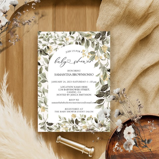 Convite Chá de fraldas de Orçamento Floral Greenery (Criador carregado)