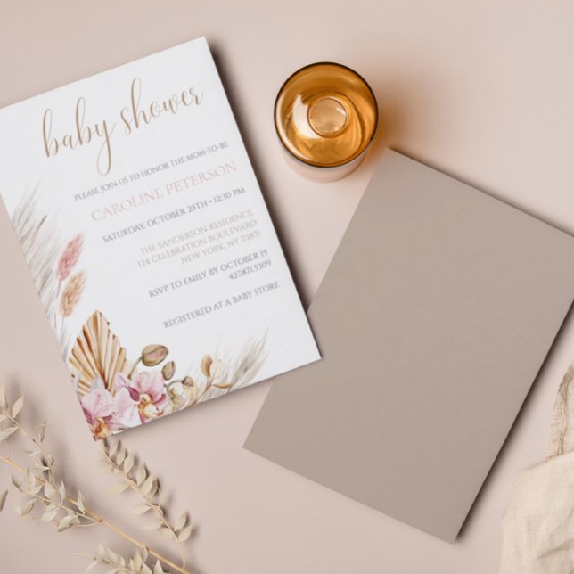 Convite Chá de fraldas de Orçamento Pampas Grass Floral (Criador carregado)