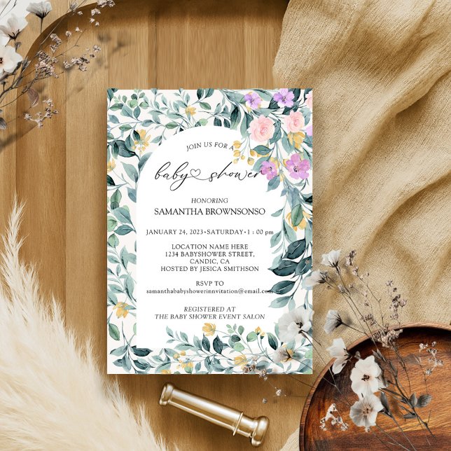 Convite Chá de fraldas de Orçamento Verde Floral (Criador carregado)