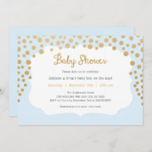 chá de fraldas de ouro azul-bebê + dourado