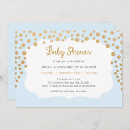 Convite chá de fraldas de ouro azul-bebê + dourado