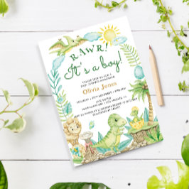 Convite Chá de fraldas De Ouro De Dinossauro Gato-De-Água