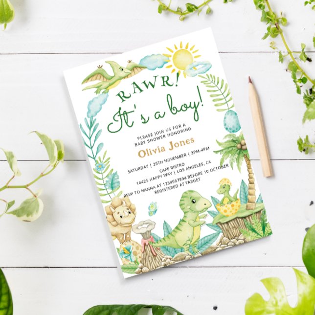 Convite Chá de fraldas De Ouro De Dinossauro Gato-De-Água (Criador carregado)