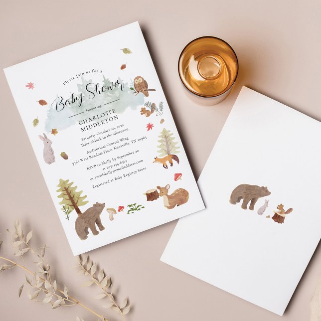 Convite Chá de fraldas de outono de Animais da Floresta (Woodland Animals Fall Baby Shower Invitation)