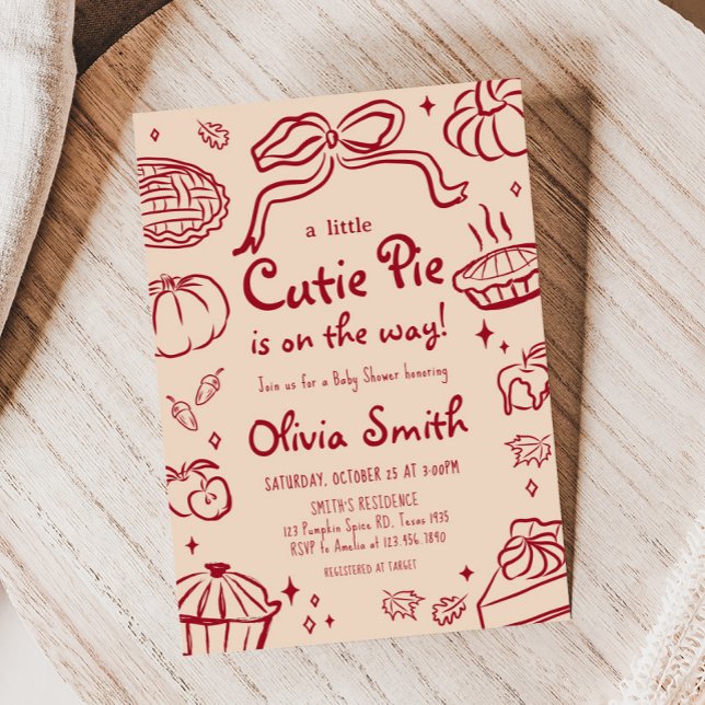 Convite Chá de fraldas de outono de Pizza Cutie Desenhada  (A Little Cutie Pie Fall Baby Shower Invitation)