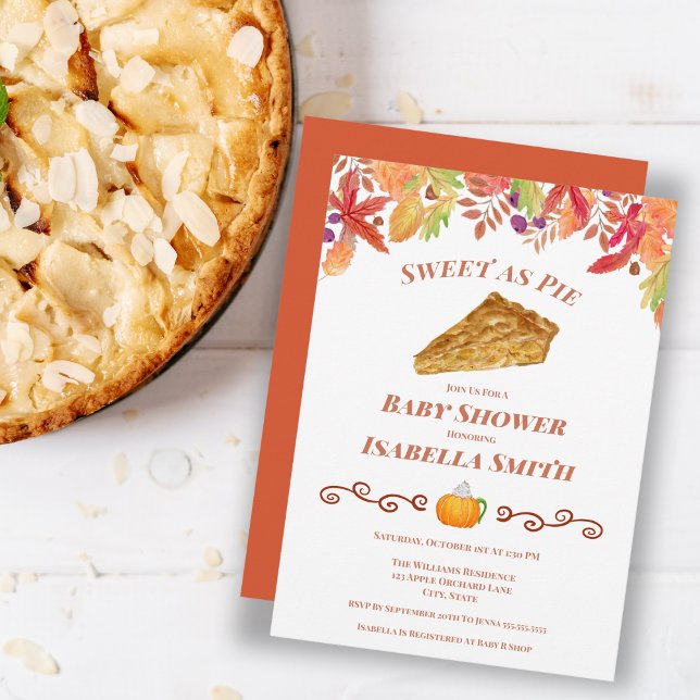Convite Chá de fraldas de outono de Pizza de Apple Waterco (A sweet apple pie and pumpkin spice latte for a Baby Shower invitation!)