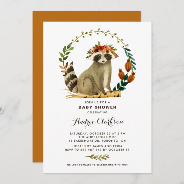 Convite Chá de fraldas de outono de Wreath de Esquilo de Á (Frente/Verso)