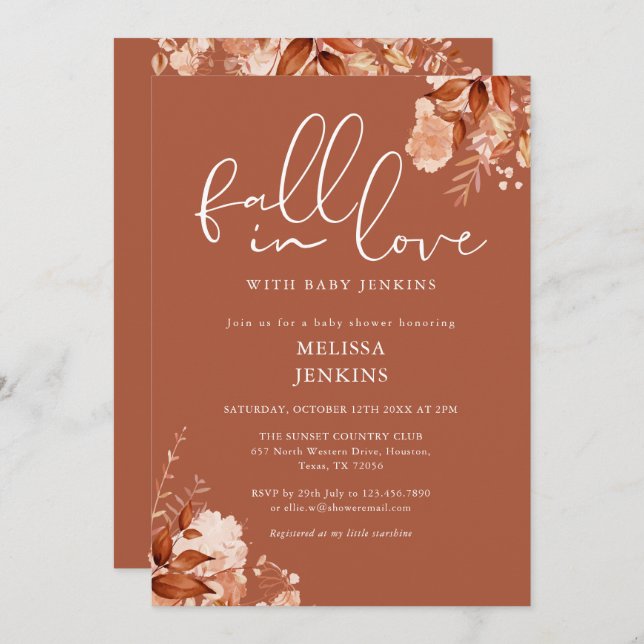 Convite Chá de fraldas De outono Russo (Frente/Verso)