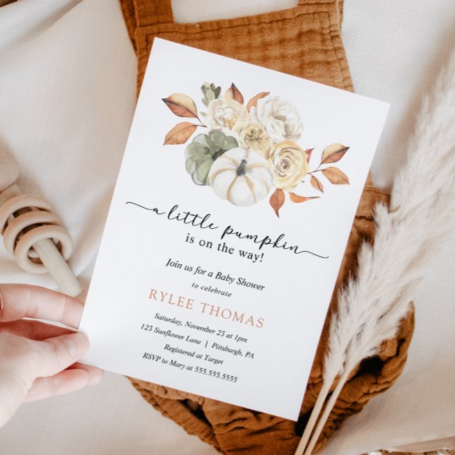 Convite Chá de fraldas de outono Russo de Abóbora de Folha (Criador carregado)