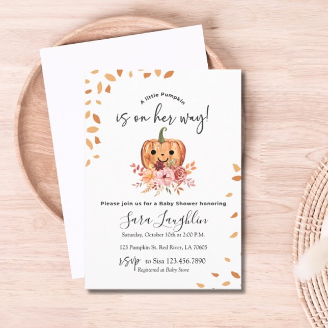 Convite Chá de fraldas de outono Russo de Bombas de Outono (Rustic Autumn Pumpkin Baby Shower Invitation)