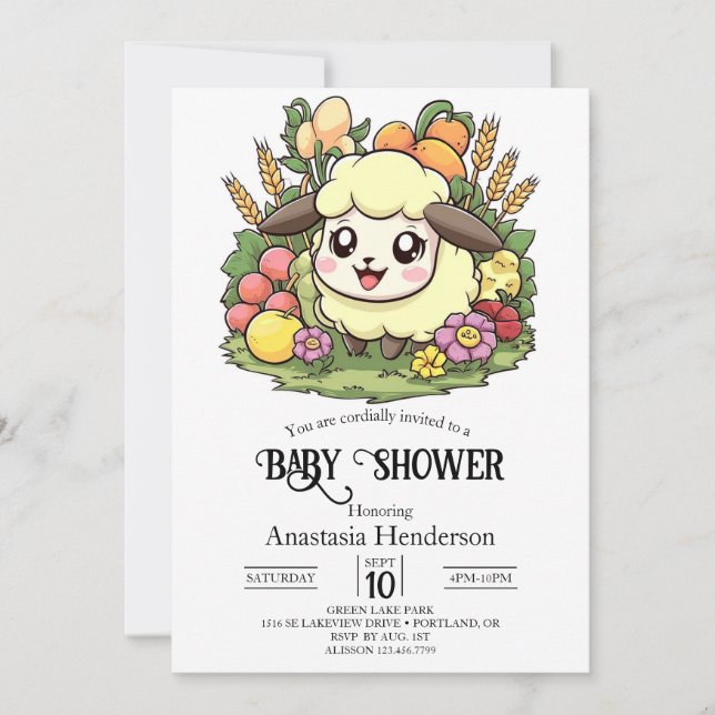 Convite Chá de fraldas de Ovinos Fazendas Whimsical (Frente)