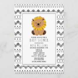 Convite Chá de fraldas De Padrão Branco E Preto-Leão