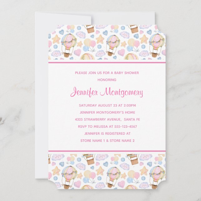 Convite Chá de fraldas de Padrão de Aquarela do Balão de A (Frente)