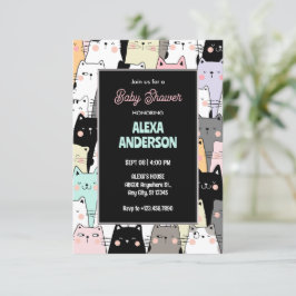 Convite Chá de fraldas de padrão de gato engraçado