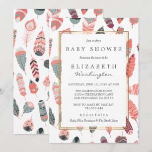 Convite Chá de fraldas de Padrão de Penas da Boêmia