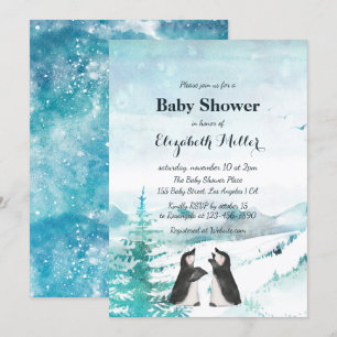 Convite Chá de fraldas de Paisagem de Neve de Pinguim Ado
