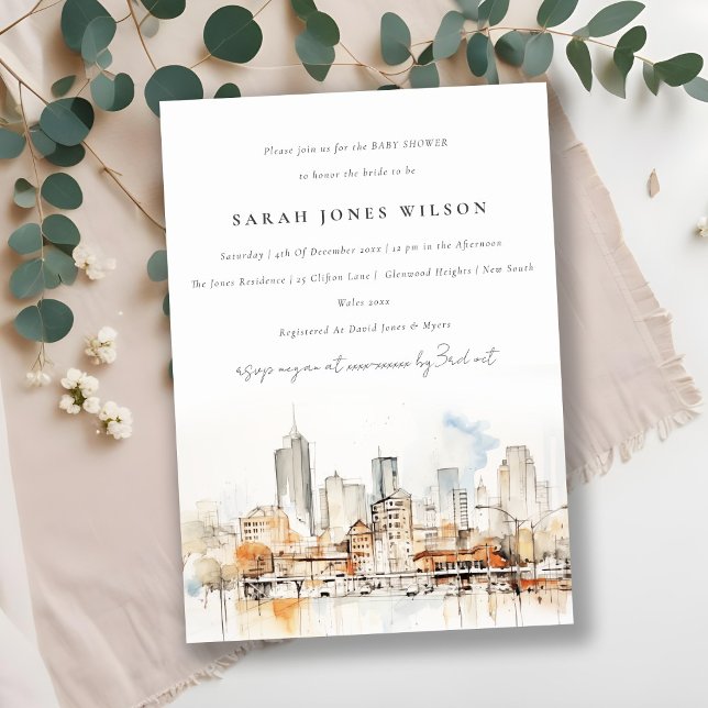 Convite Chá de fraldas de Paisagem Elegante Atlanta Georgi (Criador carregado)