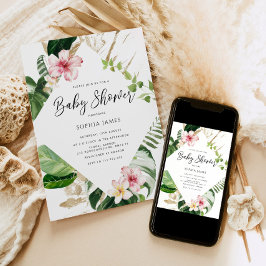 Convite Chá de fraldas de palmeiras tropicais