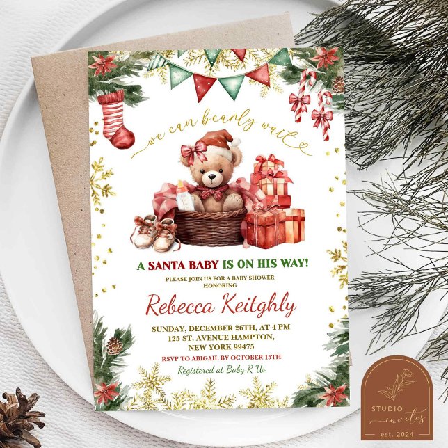 Convite Chá de fraldas de Papais noeis de Bear de Natal (Criador carregado)