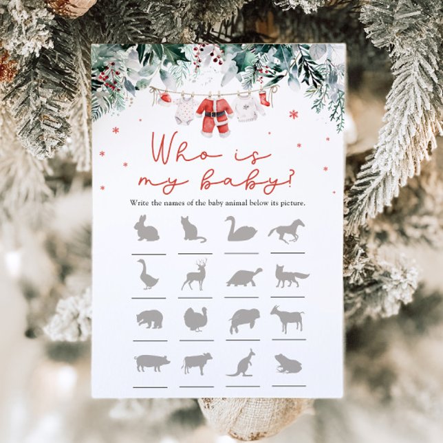 Convite Chá de fraldas De Papais noeis De Natal Que É Meu  (Watercolor Cute Christmas Santa Baby Shower Who Is My Baby Game )