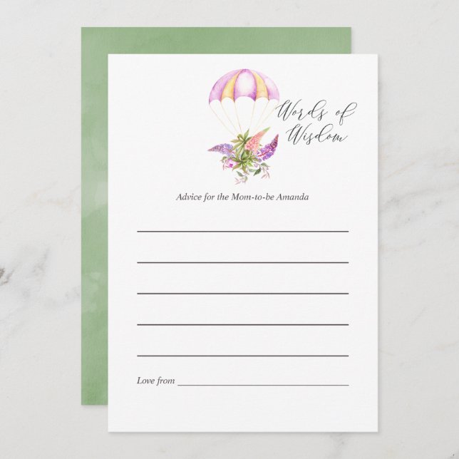 Convite Chá de fraldas de Paraquedas de Buquê Floral Conse (Frente/Verso)