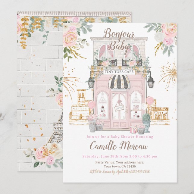 Convite Chá de fraldas de Paris (Frente/Verso)