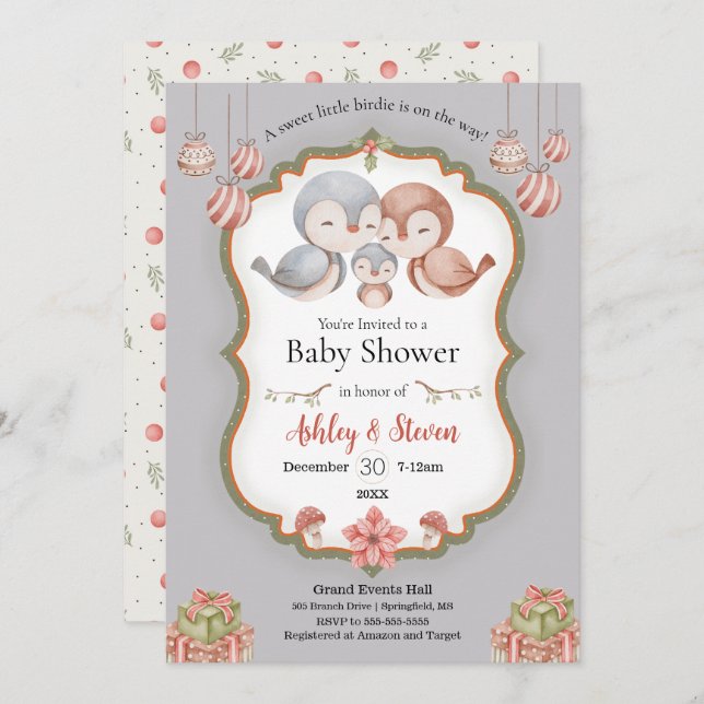 Convite Chá de fraldas de passarinho doce (Frente/Verso)