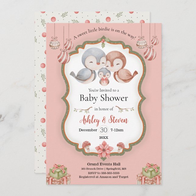 Convite Chá de fraldas de passarinho doce (Frente/Verso)