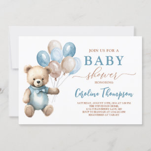Convite Chá de fraldas de Pastel Azul do Super Bonito Urso
