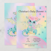 Chá de fraldas de Pastel Cute Teal Dragon Peony Gi