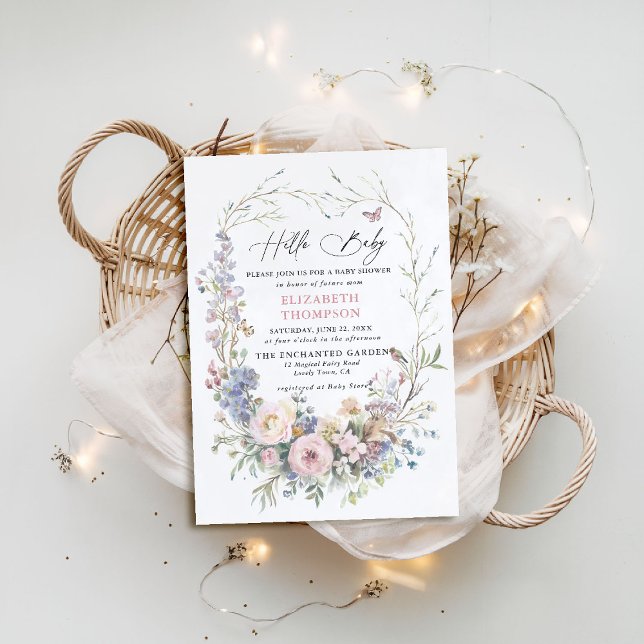 Convite Chá de fraldas de pastel de borboletas de pássaros (enchanted garden baby shower invitation woodland forest bird butterfly spring summer)