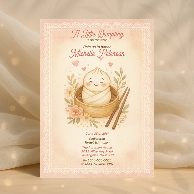 Convite Chá de fraldas De Pastel De Mão Bonita Para Ser Mã (Mom-to-Be Cute Little Dumpling Pastel Baby Shower Invitation)