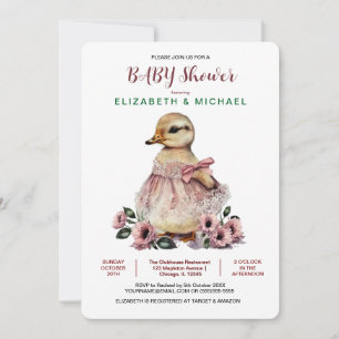Convite Chá de fraldas de Pato Bebê Floral Rosa para Garot