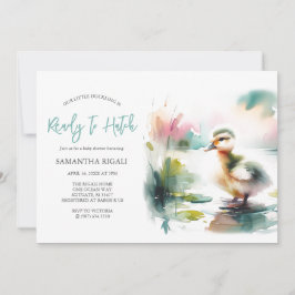 Convite Chá de fraldas de Pato de Aquarela de Menino Bonit