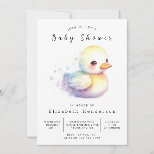 Convite Chá de fraldas de Pato Imprimível de Watercolor