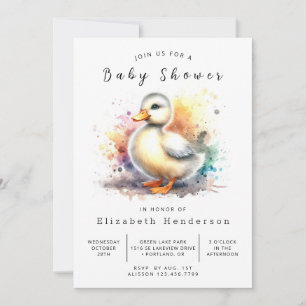 Convite Chá de fraldas de Pato Personalizado de Aquarela