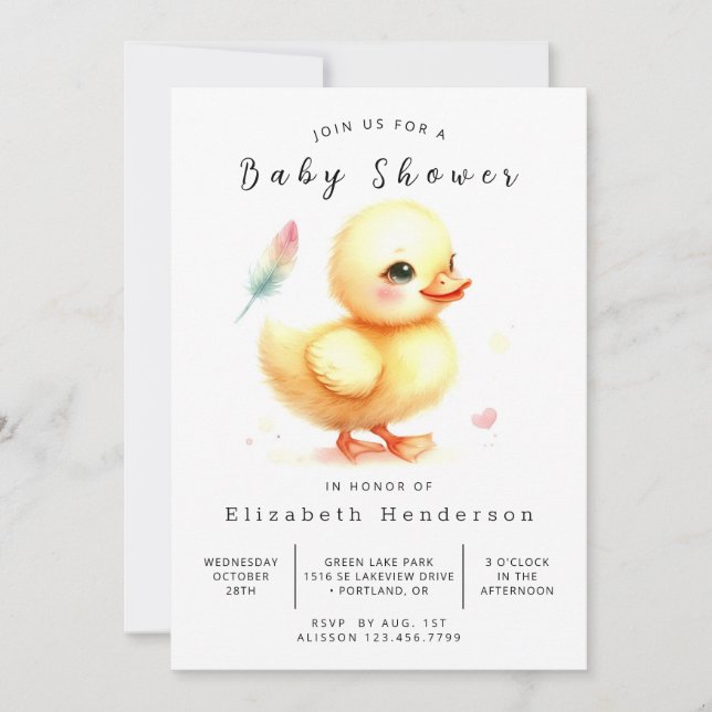 Convite Chá de fraldas de Pato Personalizado Divertido (Frente)