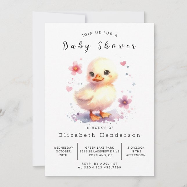 Convite Chá de fraldas de Pato Personalizado Feliz (Frente)