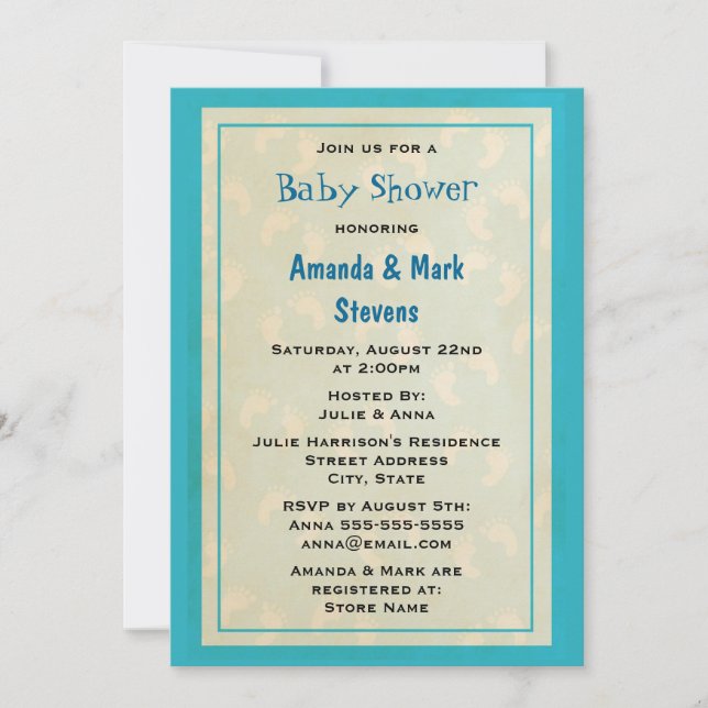 Convite Chá de fraldas de Pegadas de Bebês (Frente)