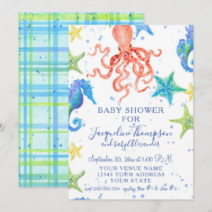 Convite Chá de fraldas de Peixe-Fada de Praia Octopus Sea