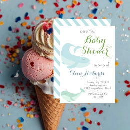 Convite Chá de fraldas de peixes do oceano verde de baleia