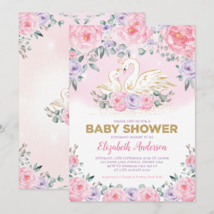 Convite Chá de fraldas de Peões Rosa, Princesa Lavanda, Sw