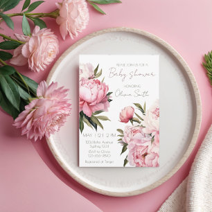Convite Chá de fraldas de Peonias Rosa