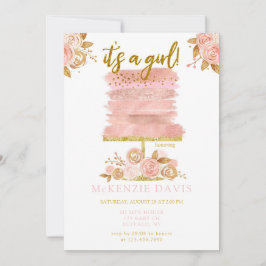 Convite Chá de fraldas de Peony Floral Cake Girl