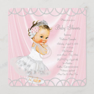 Convite Chá de fraldas de Pequena Senhora Rosa Satin Pearl