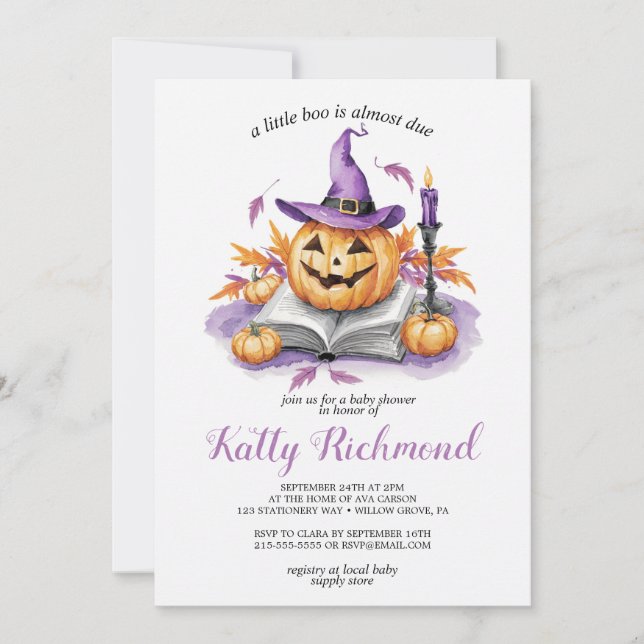 Convite Chá de fraldas de Pequeno Boo de Abóbora (Frente)